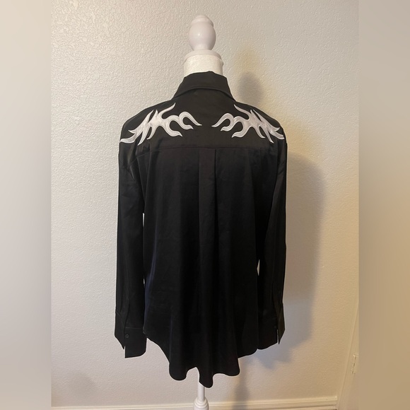 12th Tribe Black Button Down with White Flame Design - Picture 3 of 7